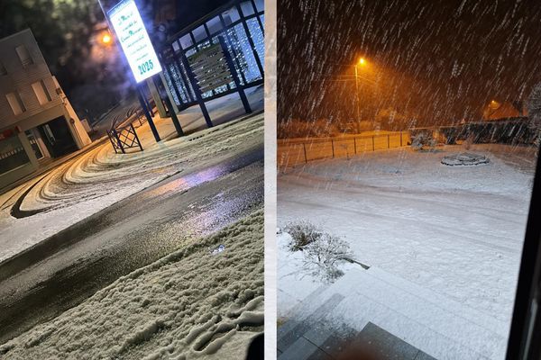 Des giboulées de neige sont tombées à Desvres (Pas-de-Calais) et dans plusieurs communes du sud de l'Avesnois et de la Thiérache, dans la nuit du lundi 6 au mardi 7 janvier 2025.