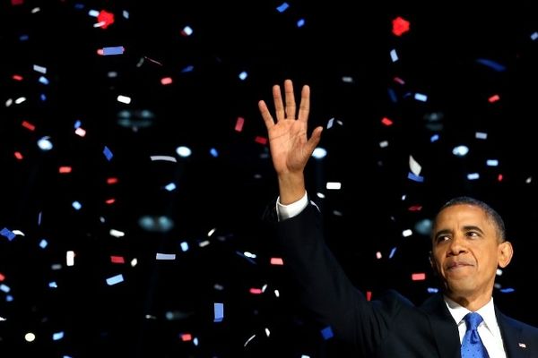 Etats-Unis, Chicago (Illinois), le 6 novembre 2012. Barack Obama après son discours le soir de sa réélection à la présidence des Etats-Unis. Dans quelques jours, l'ambassadeur américain en France devrait lui transmettre les félicitations de Jean-Pierre Vigier, député divers-droite de la Haute-Loire, qui l'invite également à venir visiter la commune de Chavaniac-Lafayette.