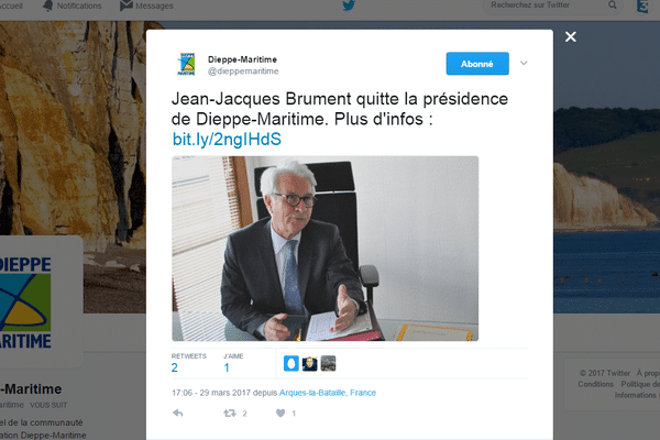 Jean-Jacques Brument rendra son mandat à Madame la Préfète de Région, le 14 avril 2017. 