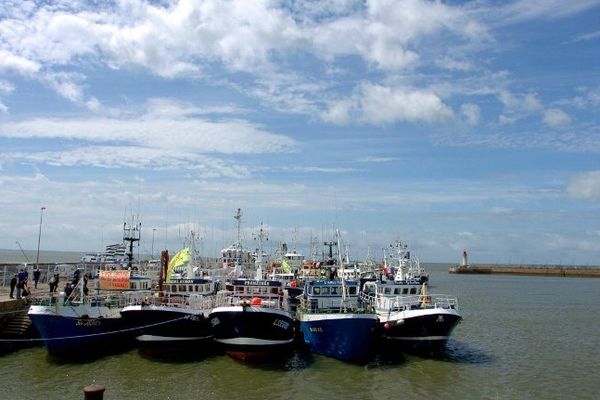 Crise de l'anchois, des bateaux de pêcheurs de La Turballe (Loire-Atlantique) et de Saint-Gilles-Croix-de-Vie (Vendée), le 10 juillet 2007 dans le port de Saint-Nazaire