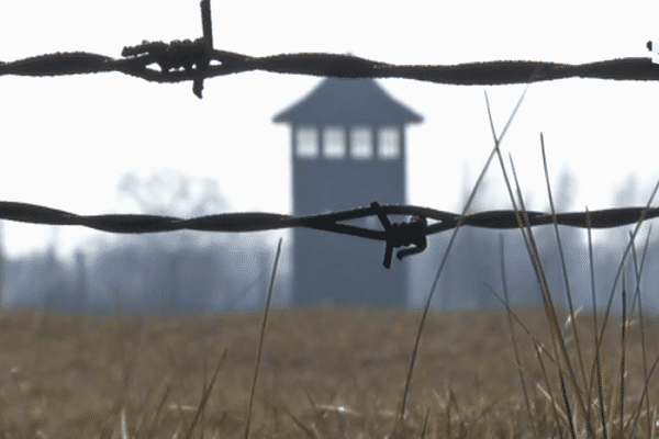 Le camp d'Auschwitz dans la brume