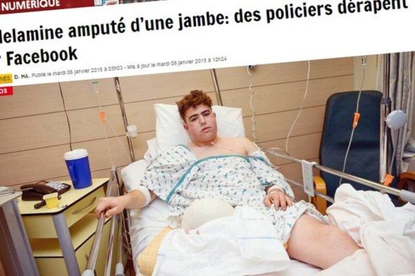 La "une " de La Dernière Heure : une photo d'Abdelamine amputé d'une jambe dans son lit d'hôpital. 