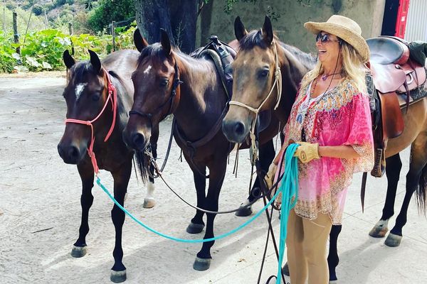 Cécile et ses trois chevaux.