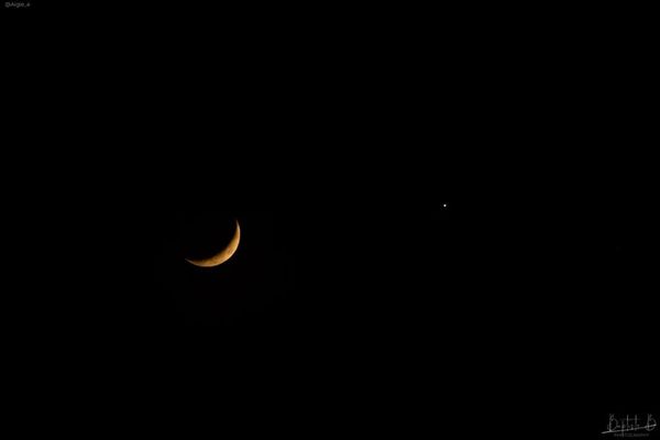 Sur X, voici une photo de la conjonction Lune-Vénus réalisée par Aigle à Puchay (27)