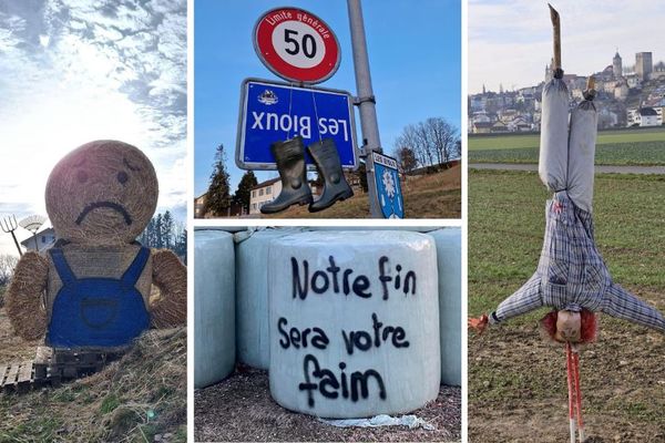 Les agriculteurs suisses affichent symboliquement leur colère en Suisse et partagent leurs photos sur la page Facebook "Révolte agricole suisse" lancée par un jeune Vaudois de 23 ans.