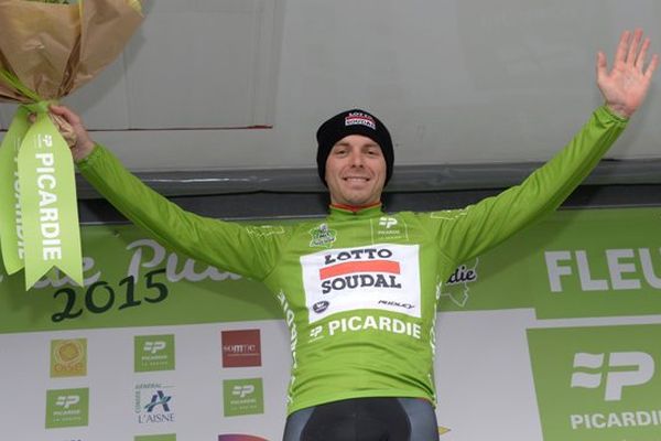 Kris Boeckmans sur le podium de la 2e étape, le 16 mai.