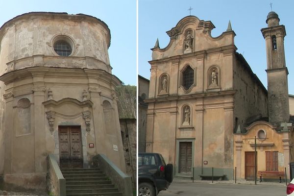 Les chapelles de l'Annonciation (à gauche) et de l'Assomption (à droite) de La Brigue (Alpes-Maritimes) seront restaurées grâce au Loto du patrimoine.