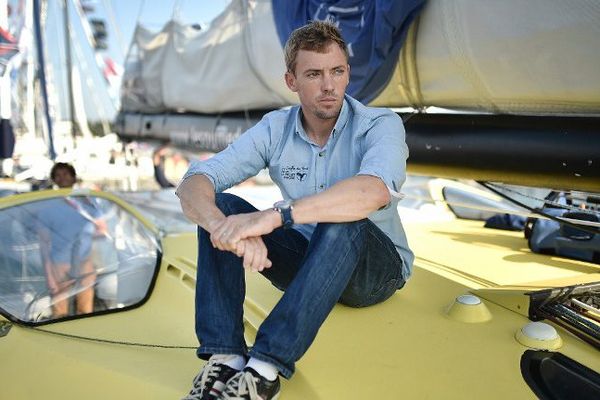 Thomas Ruyant sur son monocoque "Le Souffle du Nord" le 2 novembre dernier, une semaine avant le départ du Vendée Globe.