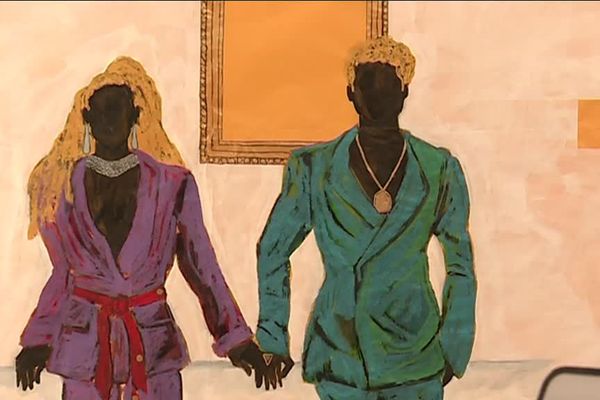 Exposition "Pardo é Papel" au MAC Lyon / Peinture de Maxwell Allexandre représentant Béyoncé et Jay-Z
