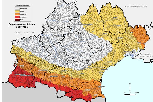 En Occitanie, la majorité des territoires sont situés dans des zones de très faibles ou de faibles intensités sismiques. 