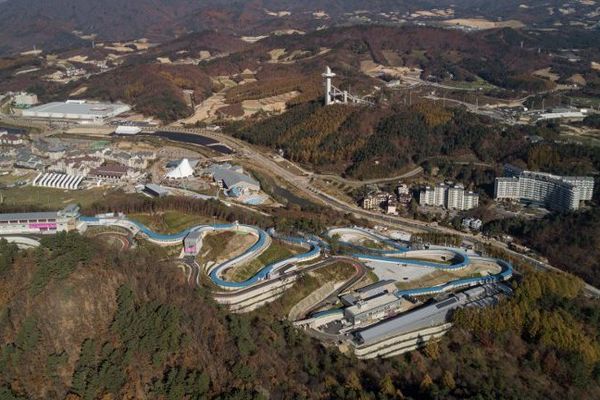 Le stade qui accueillera les épreuves de biathlon et de ski nordique pour les Jeux Olympiques de Pyeongchang, en Corée du Sud. 
