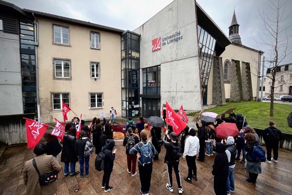 Des étudiants manifestent devant l'université pour demander plus de professeurs, le 22 février 2024, à Limoges.