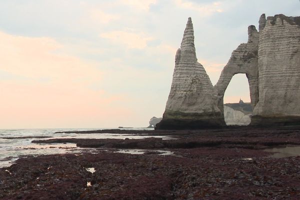 L'arche et l'aiguille d'Etretat un jour de grandes marées - Archive