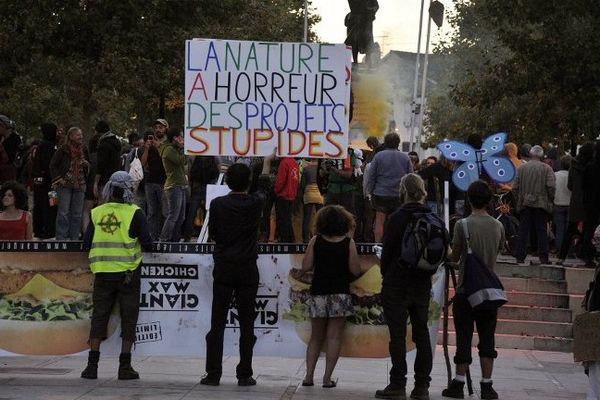 Des manifestants protestent contre le projet de barrage à Sivens.