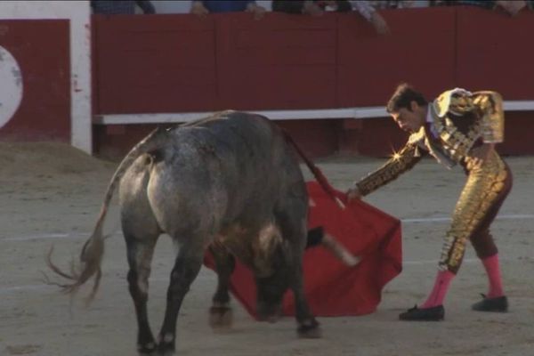 Rajadito, un Miura de 615 kilos, et Robleño. Béziers 18 août 2013.