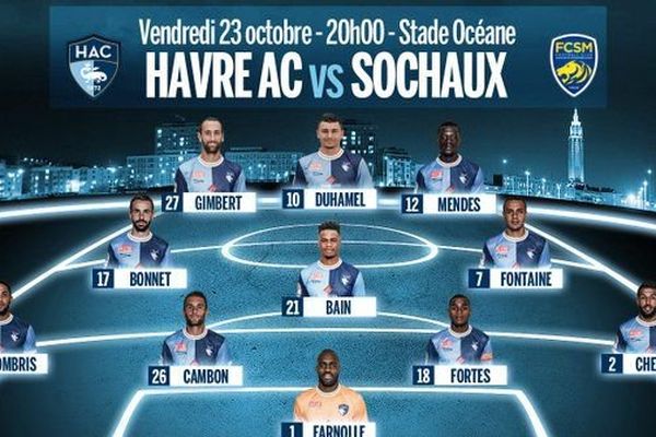 Affiche de la rencontre entre le FCSM et le Havre, le 23/10/2015 au Stade Océane, au Havre.