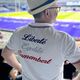 Ludovic Bisot affiche la couleur dans les tribunes du Stade de France où il est venu encourager les Bleues dans le tournoi oilympique de rugby féminin le 29 juillet 2024.