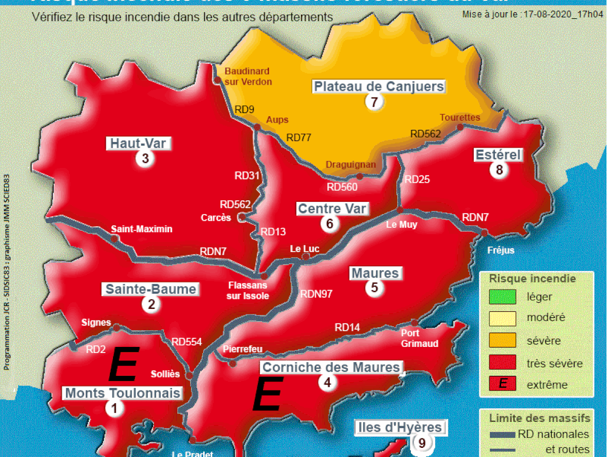 Var Deux Massifs Forestiers Places En Risque Extreme D Incendie Pour Mardi 18 Aout Cinq Autres En Risque Tres Severe