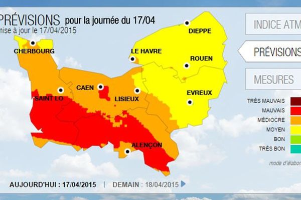 La carte de la pollution établie par l'association Air normand