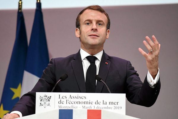 Emmanuel Macron ouvre la 15e édition des Assises de l'économie de la mer, le 3 décembre 2019 à Montpellier (Hérault). 