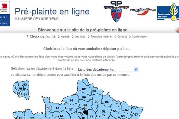 Page d'accueil du site Pré-plainte en ligne