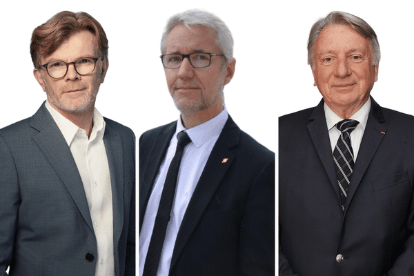 De gauce à droite : Marc Fesneau (Renaissance), Chistophe Marion (MoDem) et Roger Chudeau (RN).