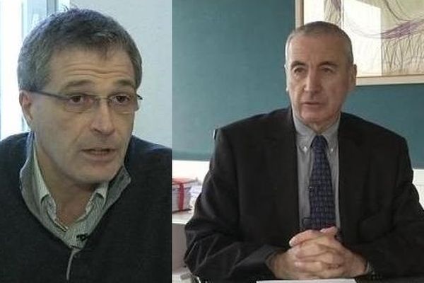 A gauche Alain Dreyfus-Schmidt, avocat du meurtrier présumé. A droite Yves Bouveresse, avocat de la famille Nasica.