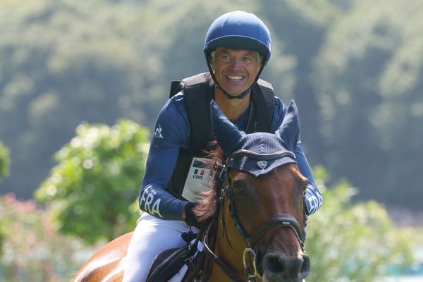 Karim Laghouag lors de l'épreuve de cross aux Jeux olympiques de Paris le 28 juillet 2024.