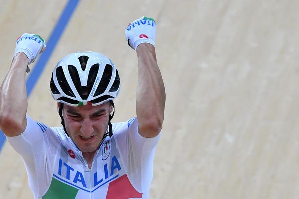 Elia Viviani lors de sa victiore aux JO de Rio.