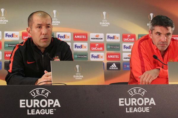 Leonardo Jardim et Jérémy Toulalan, en conférence de presse d'avant match mercredi soir à Monaco