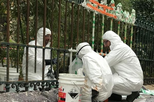 La peinture au plomb, toxique, est retirée des grilles du parc Simone Veil