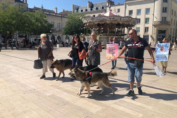 Une marche blanche pour rendre hommage au chien mort en 2019 a été organisée avant l'audience à la cour d'appel de Poitiers.