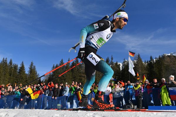 Martin Fourcade lors des mondiaux d'Anterselva en Italie. 