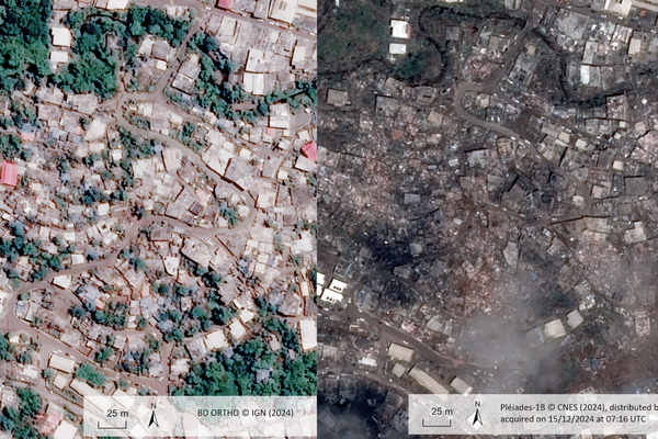 Avant/Après : une vue aérienne de Mayotte, après le passage du cyclone Chido.