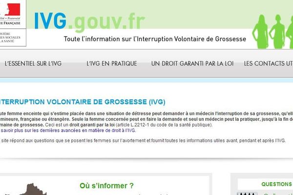 Capture d'écran de la page d'accueil du site IVG.gouv.fr