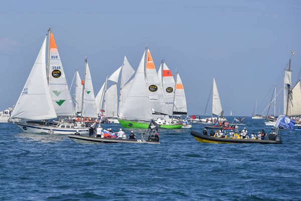 Le positionnement sur la ligne de départ, lors la seconde édition de la Golden Globe Race