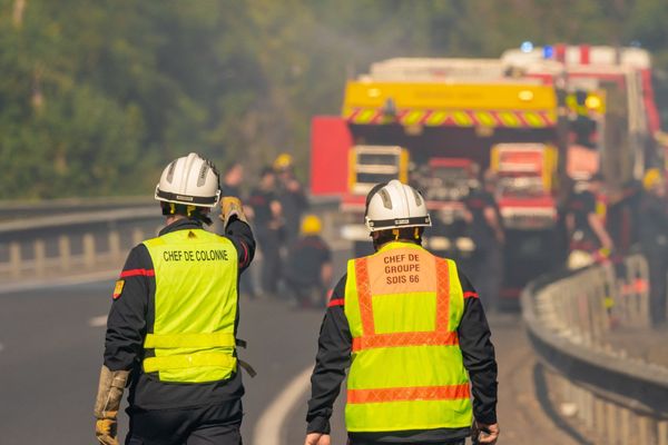 Les pompiers des Pyrénées- Orientales, lors d'une intervention sur un incendie.