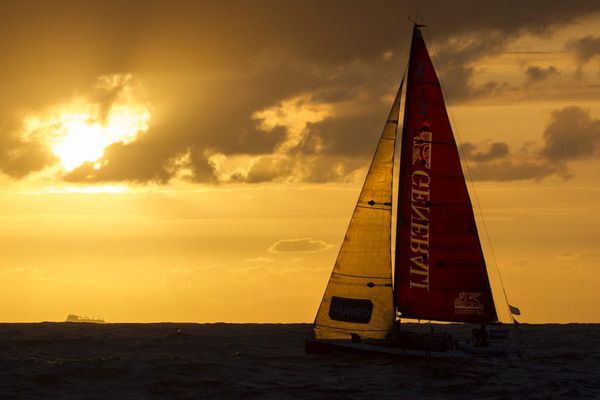 Nicolas Lunven (Generali) lors de la 1ere etape de la Solitaire Urgo Le Figaro 2017 entre Bordeaux et Gijon.