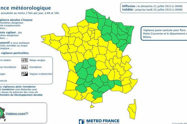 Météo France place la Bourgogne en vigilance jaune pour la journée de Lundi, les recommandations d'usage s'appliquent en raison des fortes températures attendues 