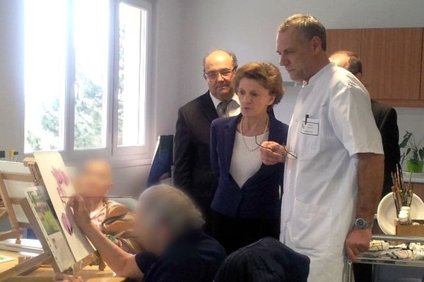 Michèle Delaunay, ministre déléguée en charge des personnes âgées et de l'autonomie, en visite à l'hôpital de Chastaing ( Limoges)