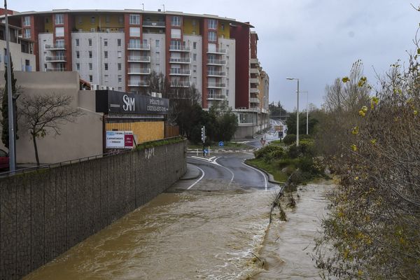 La crue de la Têt à Perpignan lors du passage de la tempête Gloria en janvier 2021.