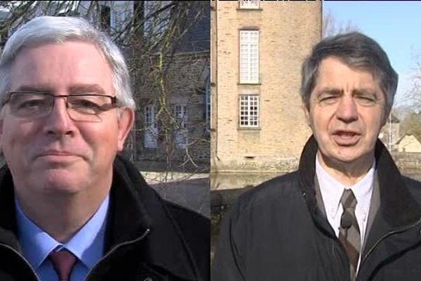 Yves Goasdoué (DVG - maire sortant) et Philippe Senaux (UMP - conseiller général), candidats à la mairie de Flers.