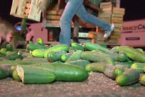 Des agriculteurs ont vidé de la marchandise qui venait d'Espagne.