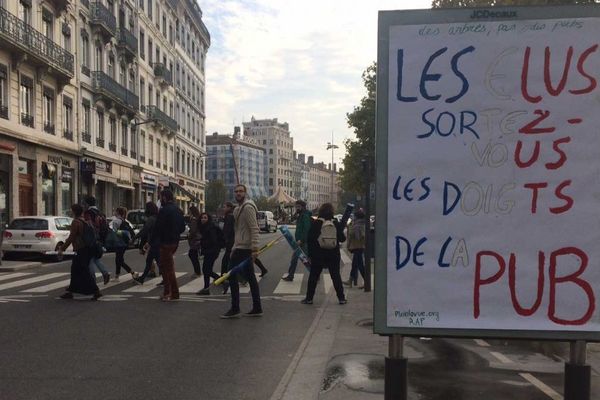 "Des arbres, à la place de la publicité": c'est l'un des messages du collectif "Plein la vue" à Lyon, en pleine opération en novembre 2018 