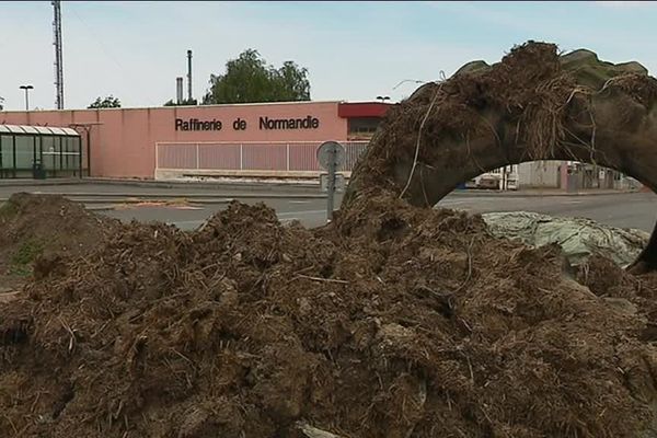 13 juin 2018 : les souvenirs laissés par les agriculteurs après 3 jours de blocage de la raffinerie Total de Gonfreville l'Orcher