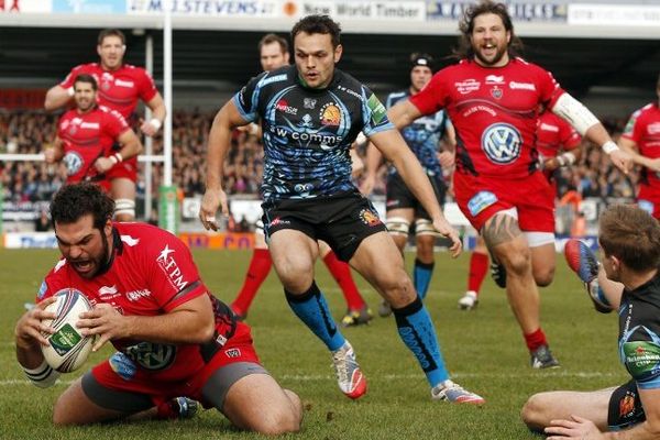 L'essai de Florian Fresia pour le RCT à la 3e minute contre Exeter. 