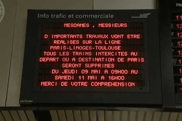 Le trafic est interrompu jusqu'à samedi sur la ligne Paris-Orléans-Limoges-Paris