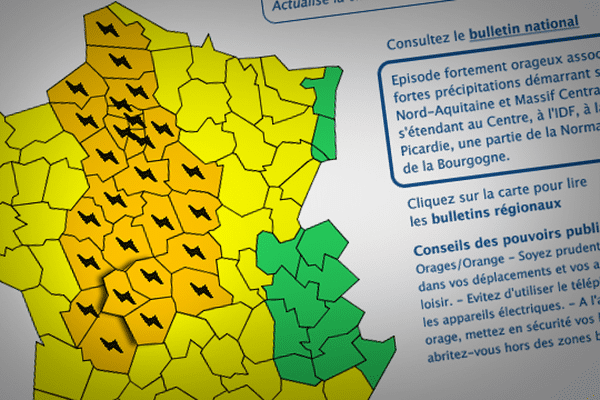 Vigilance orange: le Limousin est classé dans la zone mercredi 21 mai 2014 de 14 h à 22h. Illustration d'après capture d'écran du site de météo france.