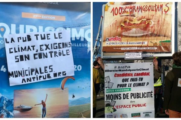 Recouvrement de panneaux publicitaires à Strasbourg et à Mulhouse pour protester contre la société de consommation et ouvrir le débat dans le cadre des municipales