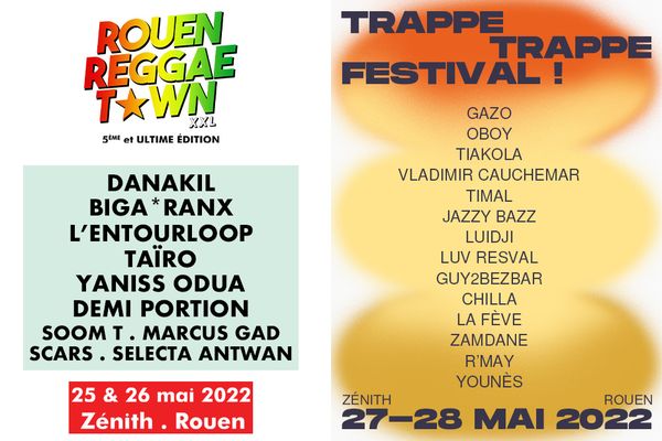 Deux festivals de musiques urbaines ont lieu au Zénith de Rouen du 25 au 28 mai 2022 : Rouen Reggae Town XXL et Trappe Trappe Festival !